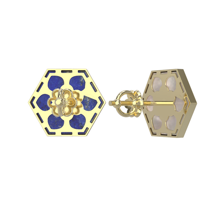 Серьги из лимонного золота c лазуритом и перламутром