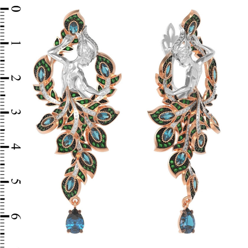 Серьги из золота c фианитом и топазом London Blue