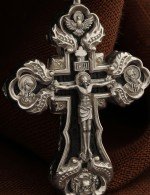 Крест из белого золота 585 пробы c эбеновым деревом
