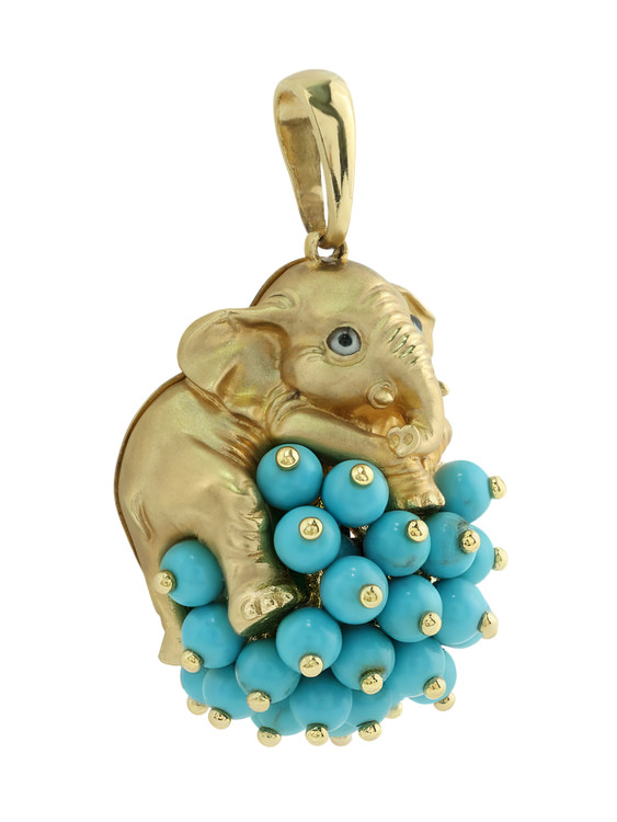 Подвеска из лимонного золота c эмаль и бирюзой