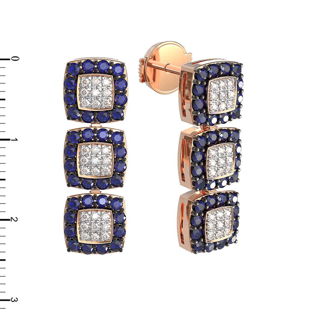 Серьги из золота c бриллиантами и сапфиром