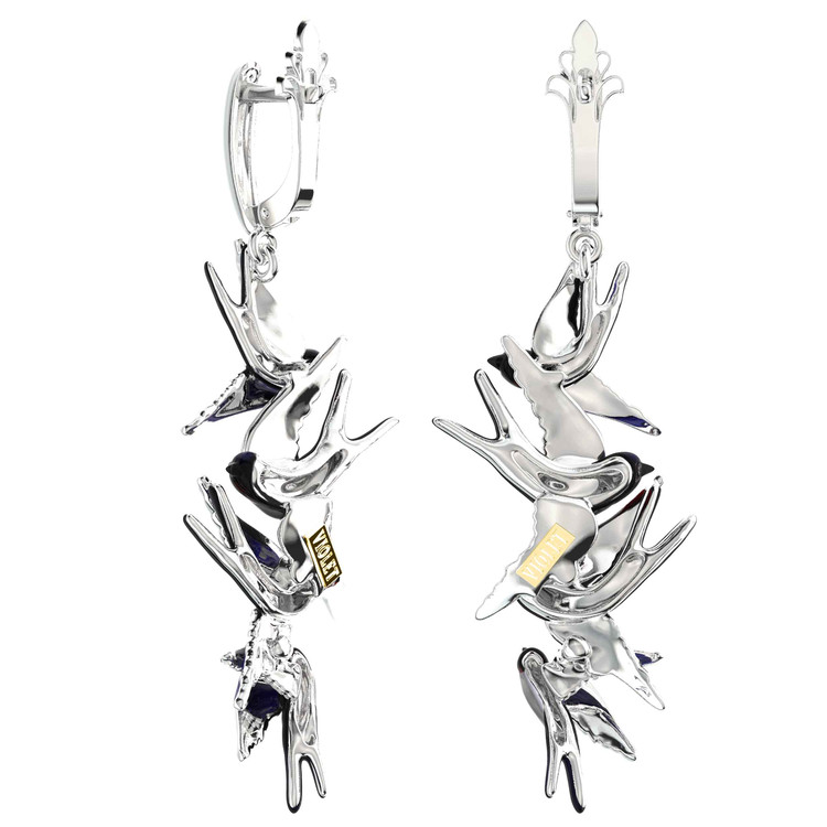 Серьги из белого золота c эмаль