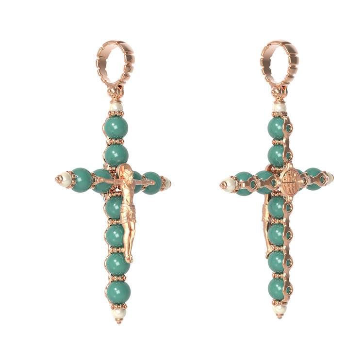 Крест из золота c жемчугом и бирюзой