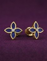 Серьги из лимонного золота 585 пробы c бриллиантами и лазуритом