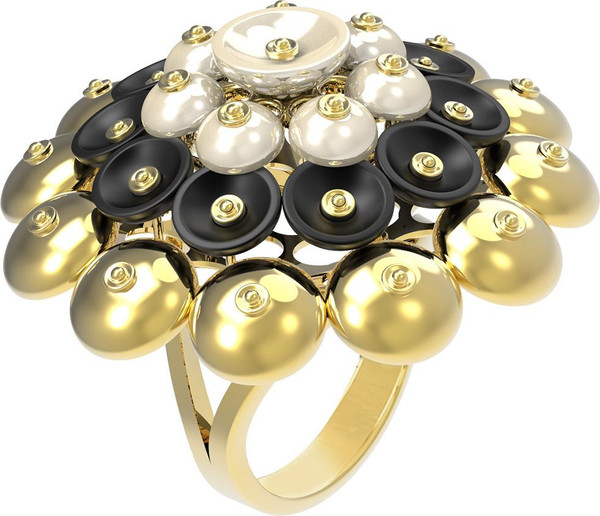 Кольцо из лимонного золота c ониксом и перламутром