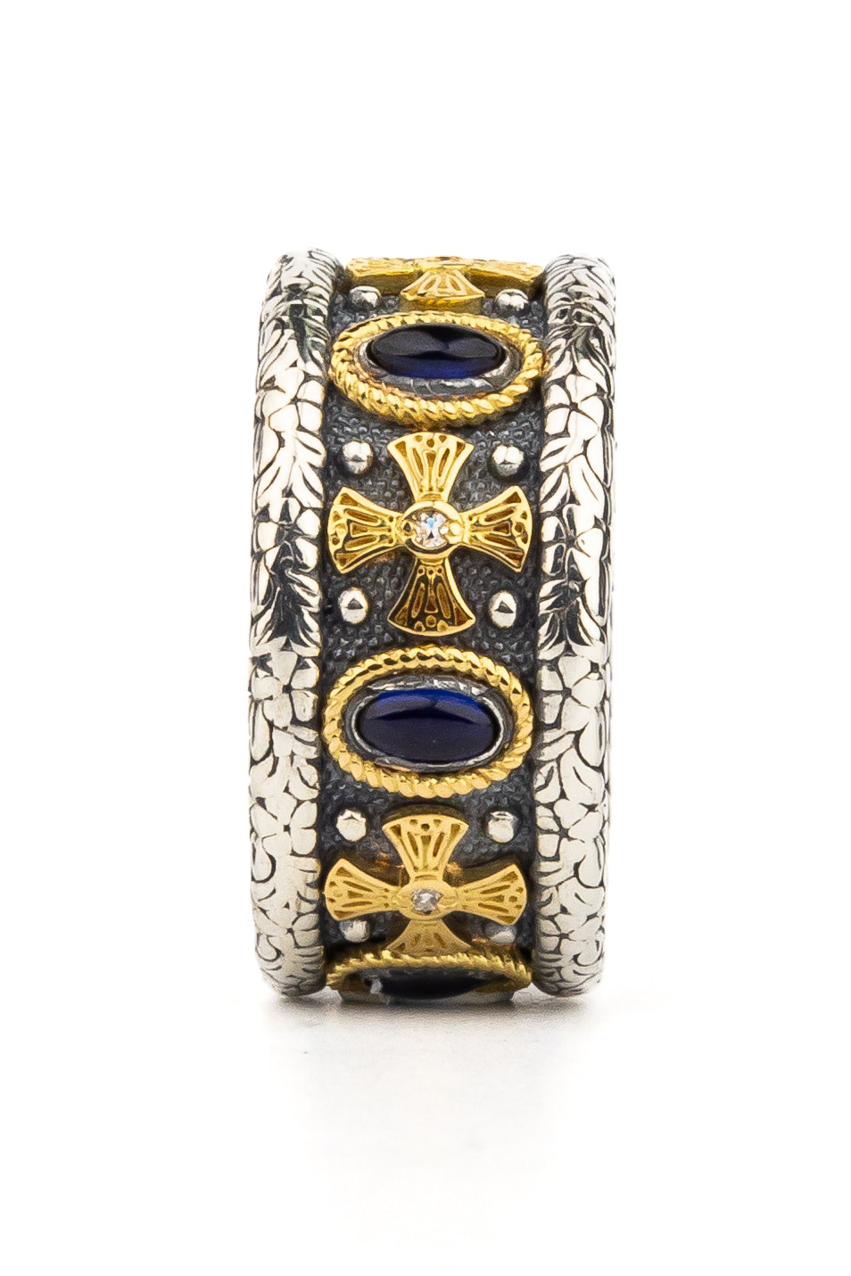 Кольцо из серебра и золота c бриллиантами, сапфиром и рубином