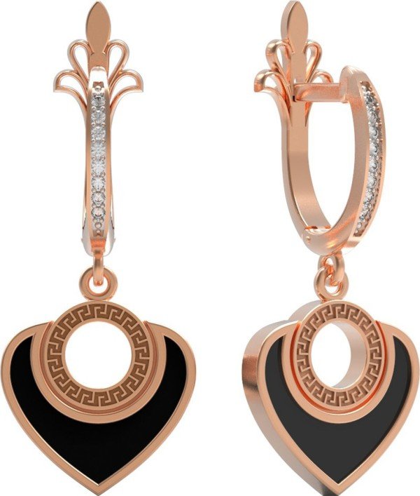 Серьги из золота 585 пробы c фианитом и ониксом