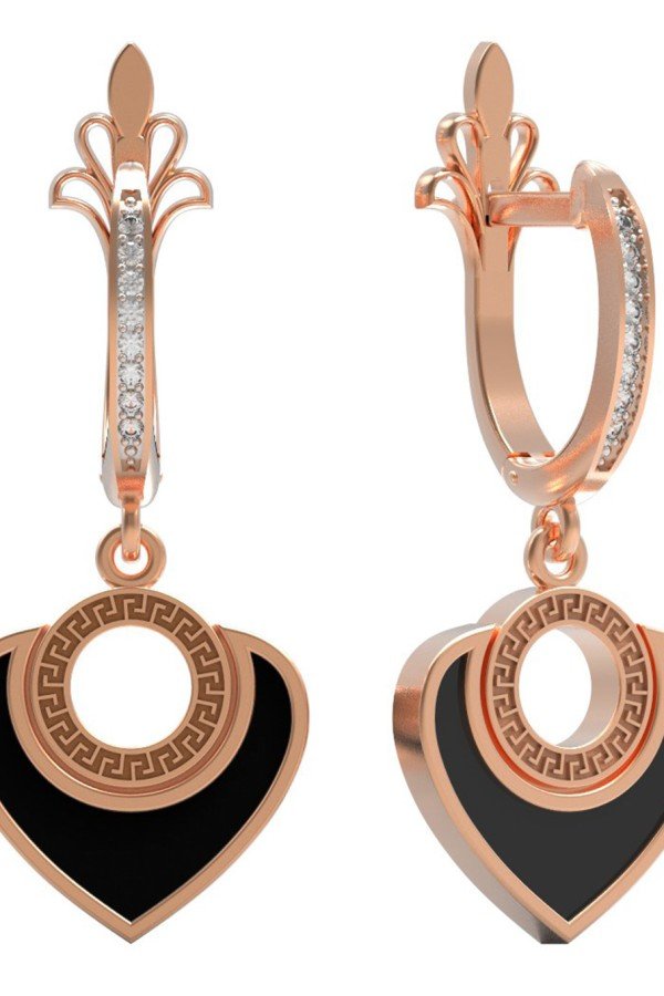 Серьги из золота 585 пробы c фианитом и ониксом