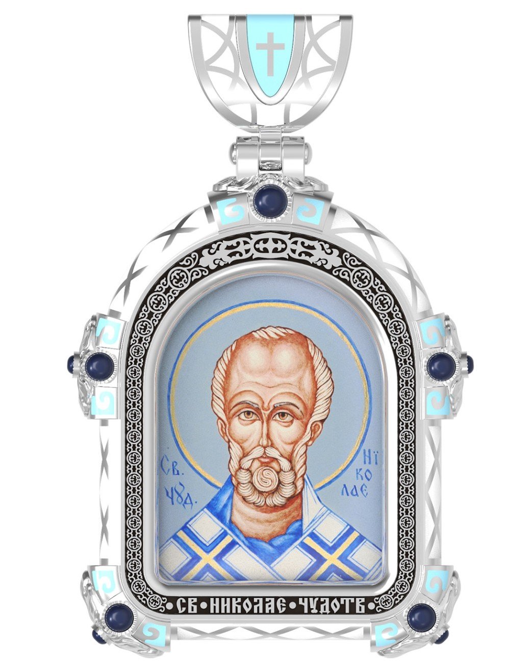 Образок из белого золота 585 пробы c эмалью и иконописью