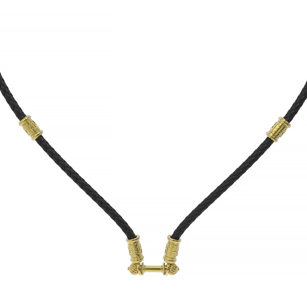 Шнурок кожаный из лимонного золота c кожаным шнурком