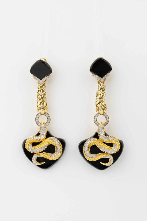 Серьги из лимонного золота c бриллиантами и ониксом