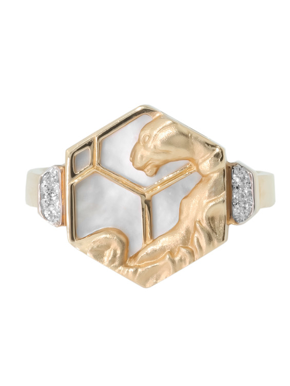 Кольцо из золота c бриллиантами и перламутром