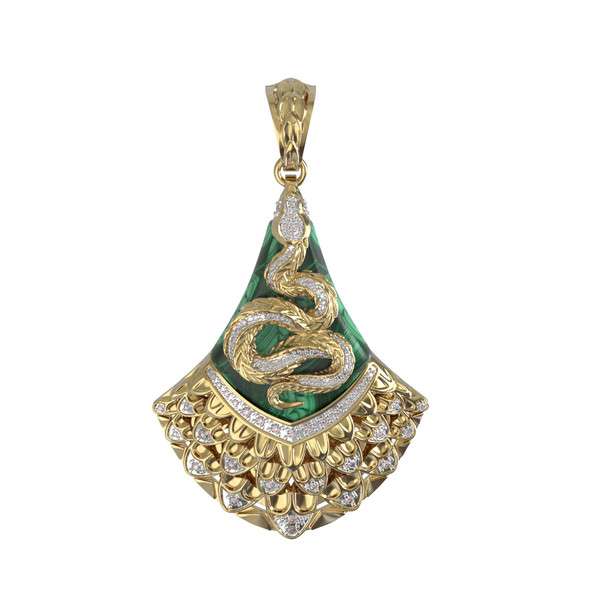 Подвеска из лимонного золота c бриллиантами и малахитом