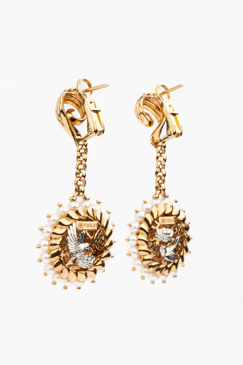 Серьги из золота c эмаль и жемчугом