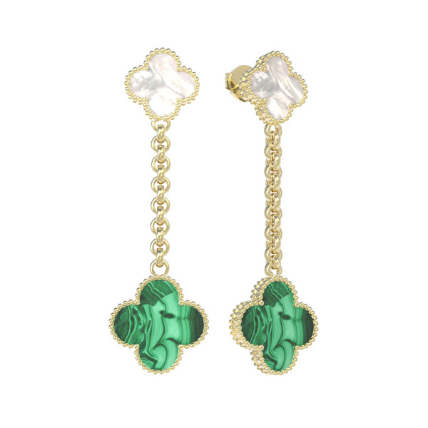 Серьги из лимонного золота c малахитом и перламутром