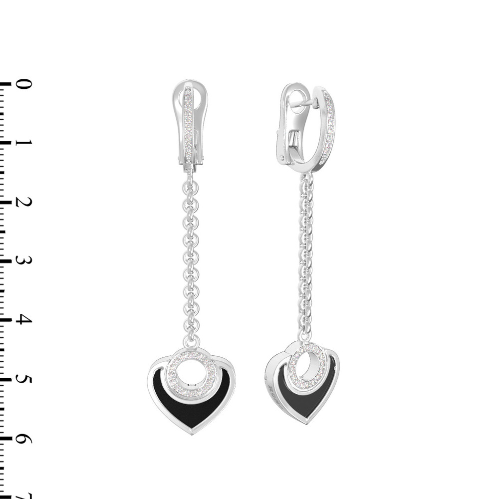 Серьги из белого золота c бриллиантами и ониксом