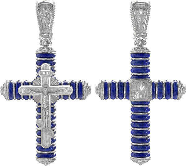 Крест из белого золота c лазуритом