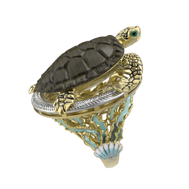 Кольцо из лимонного золота c эмаль и железным деревом