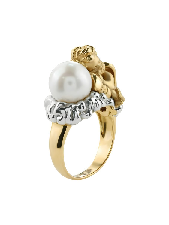 Кольцо из лимонного золота c жемчугом