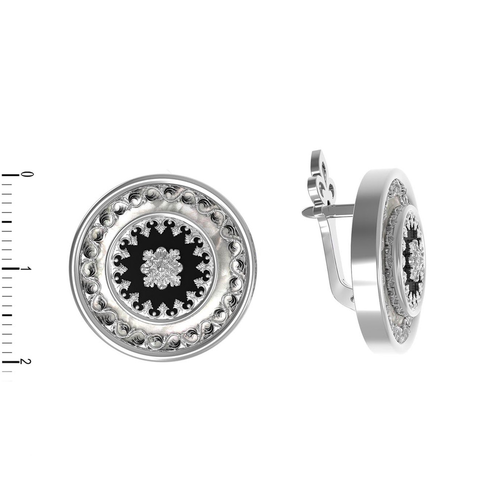 Серьги из белого золота c ониксом и перламутром