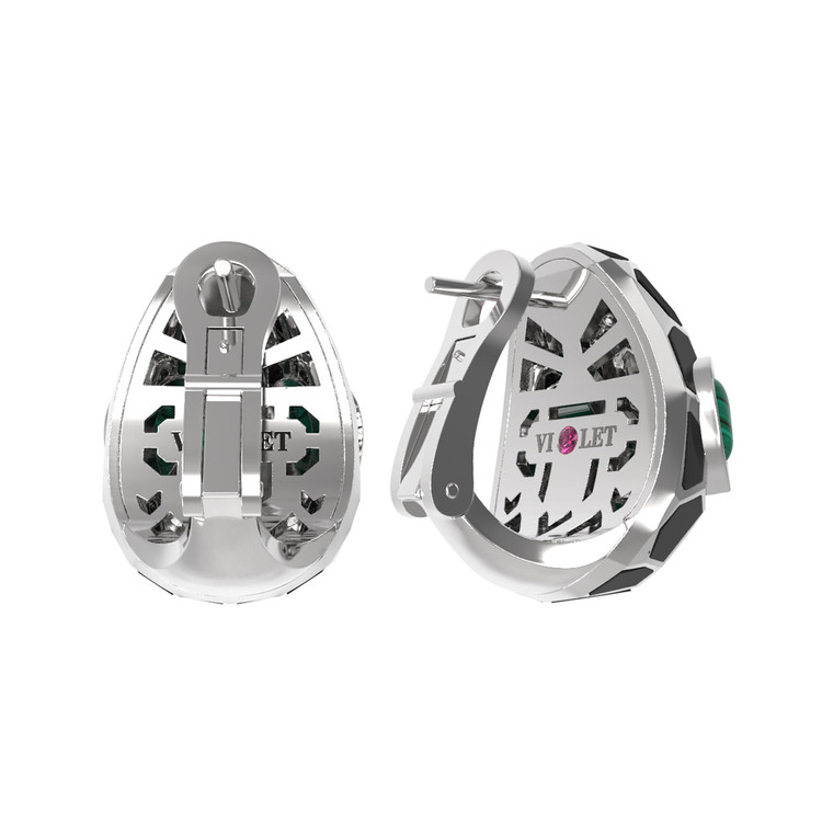 Серьги из белого золота c бриллиантами, рубином, ониксом, малахитом и перламутром