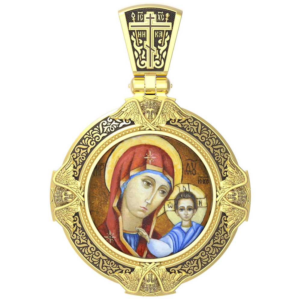 Образок из лимонного золота c эмаль , иконописью и темперой