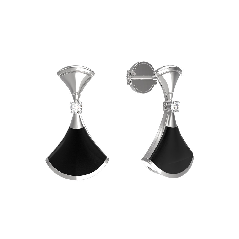 Серьги из белого золота c бриллиантами и ониксом