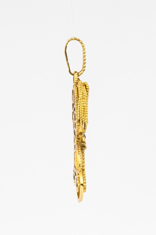 Подвеска из лимонного золота c эмаль и тигровым глазом