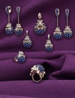Серьги из белого золота 585 пробы c эмалью и лазуритом