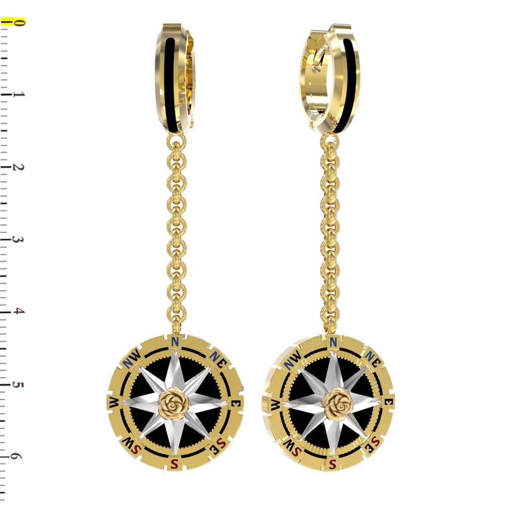 Серьги из лимонного золота c эмаль и ониксом