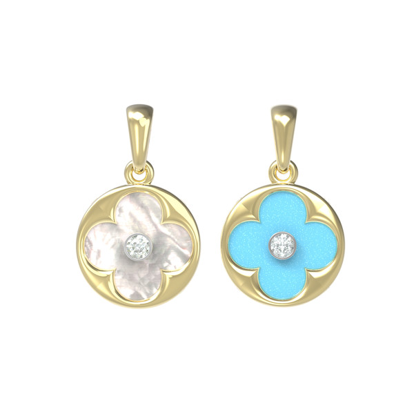 Подвеска из лимонного золота c бриллиантами, бирюзой и перламутром