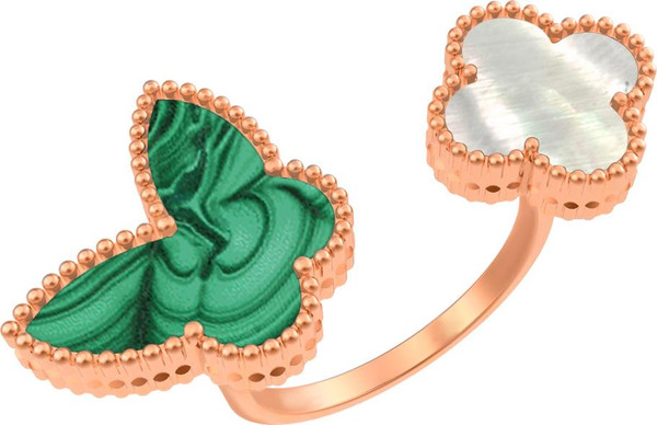 Кольцо из золота c малахитом и перламутром