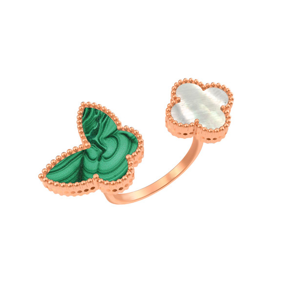 Кольцо из золота c малахитом и перламутром