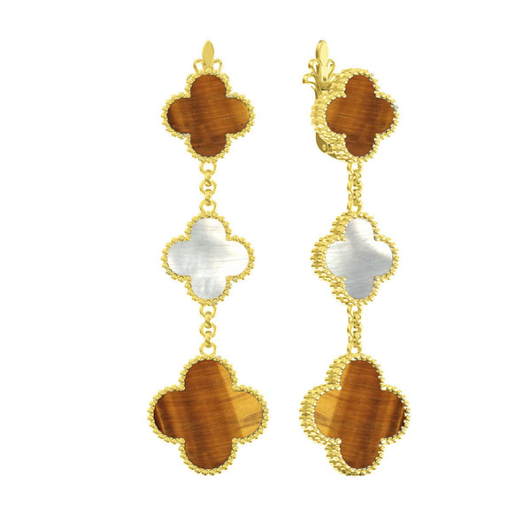 Серьги из лимонного золота c тигровым глазом и перламутром