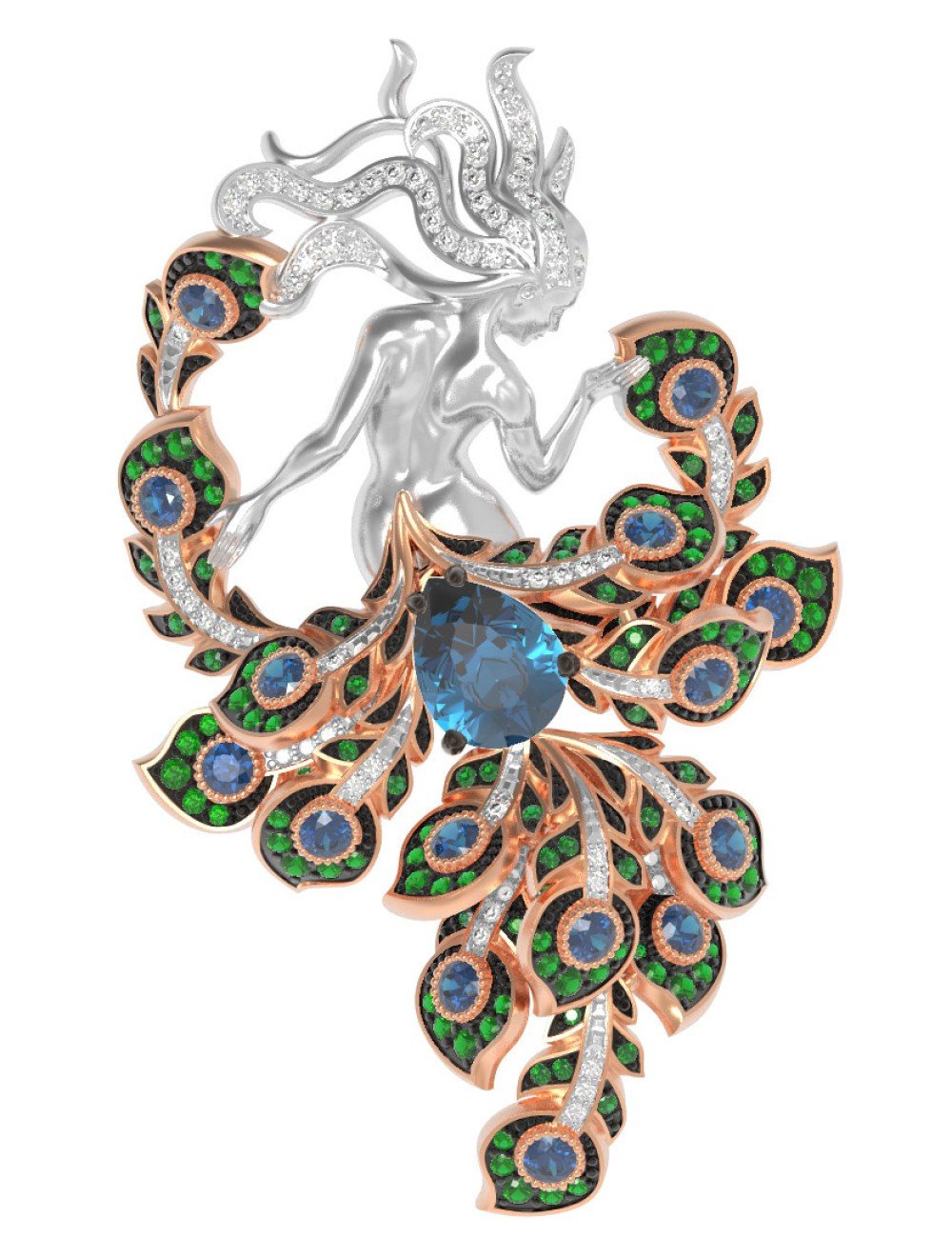 Брошь из золота 585 пробы c фианитом и топазом London