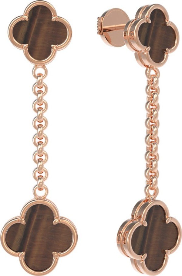 Серьги из золота 585 пробы c тигровым глазом