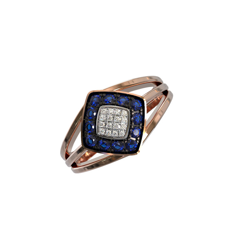 Кольцо из золота c бриллиантами и сапфиром