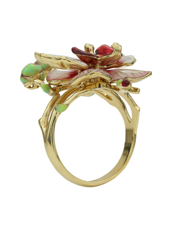 Кольцо из лимонного золота c эмаль