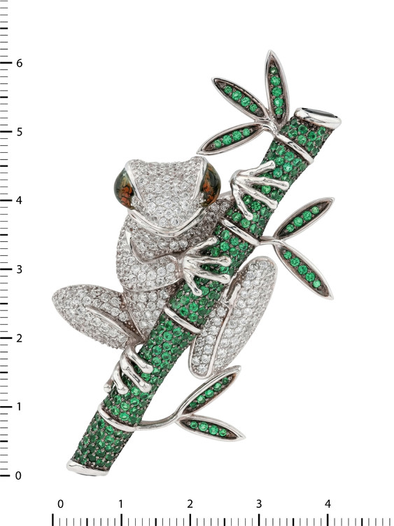 Брошь из белого золота c эмаль , фианитом и дымчатым кварцем