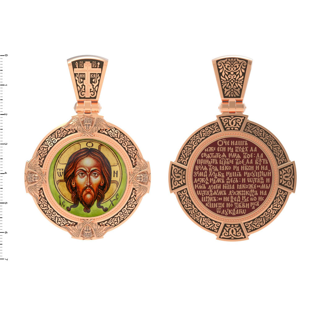 Образок из золота c эмаль , иконописью и темперой