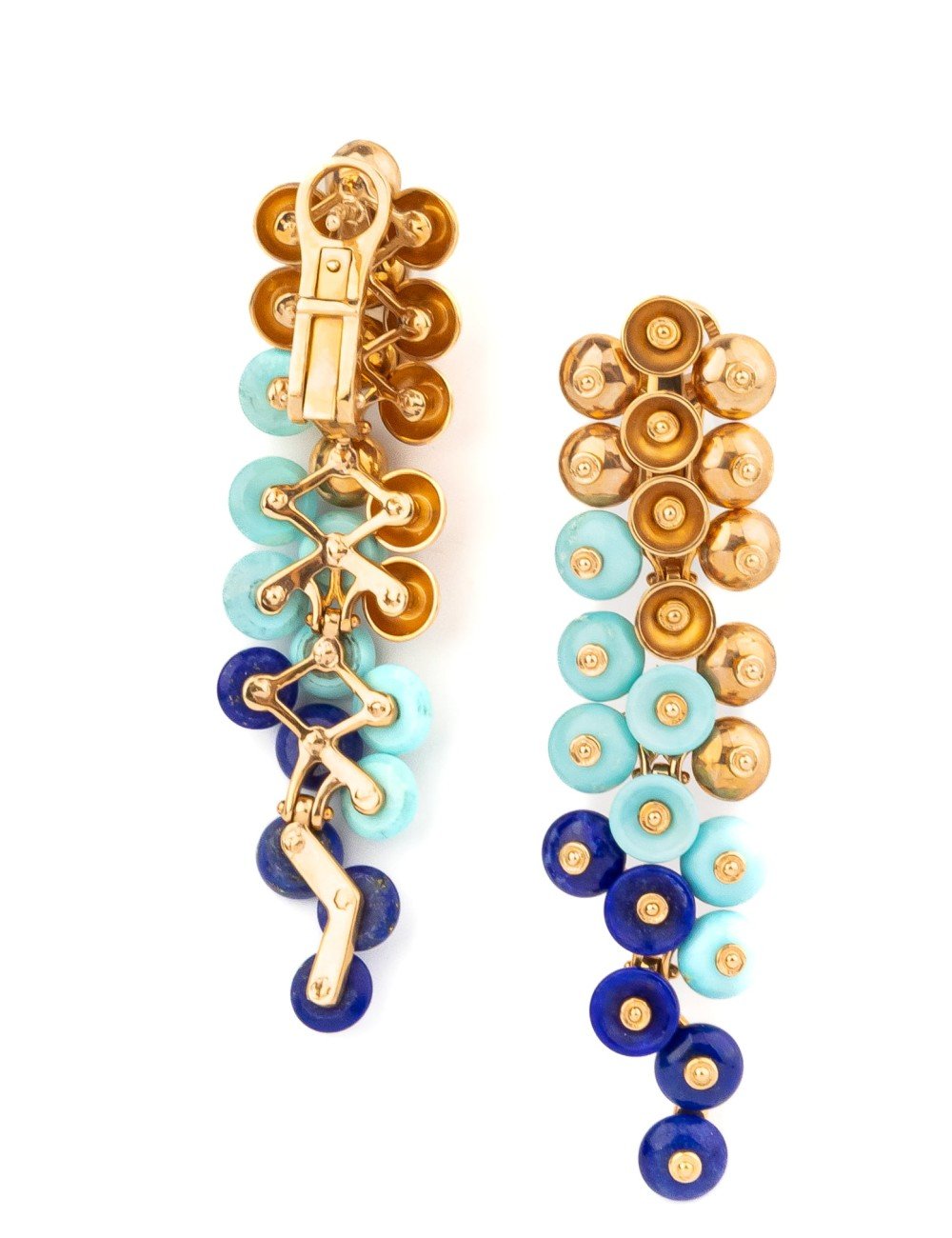 Серьги из золота 585 пробы c бирюзой и лазуритом