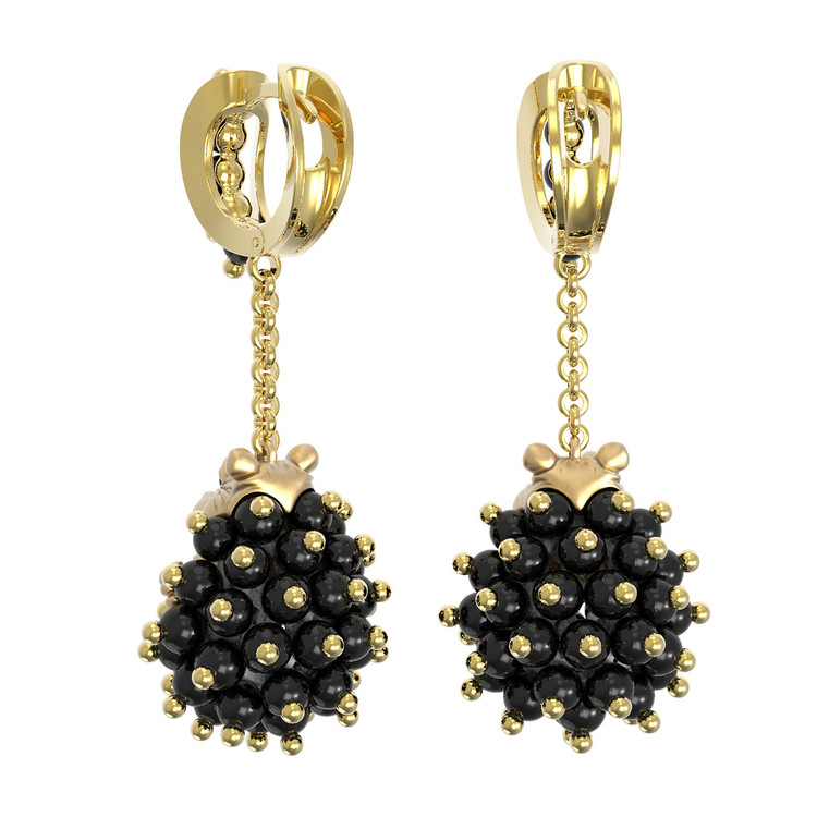 Серьги из лимонного золота c эмаль и ониксом