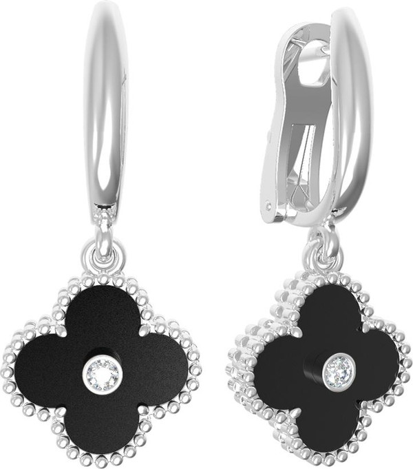 Серьги из белого золота c бриллиантами и ониксом