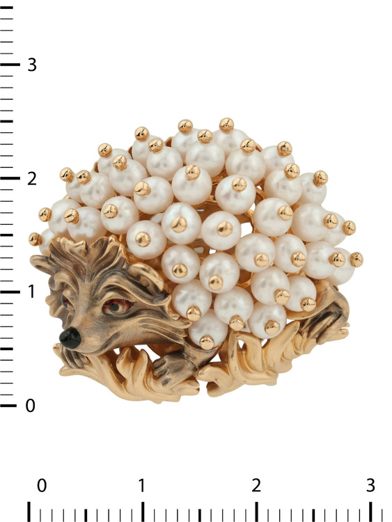 Брошь из золота c эмаль и жемчугом