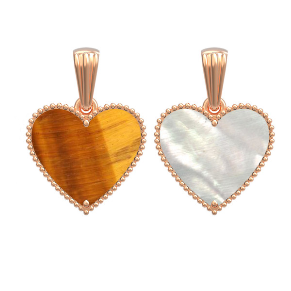 Подвеска из золота c тигровым глазом и перламутром