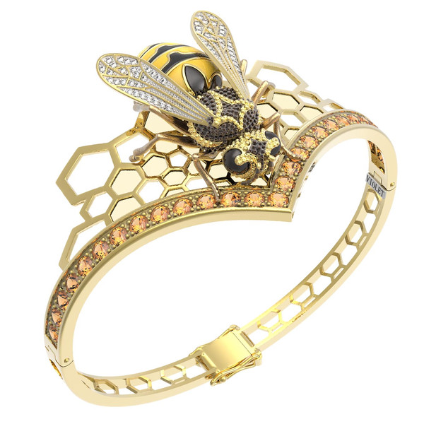 Браслет из лимонного золота c эмаль , фианитом, цитрином и эмалью