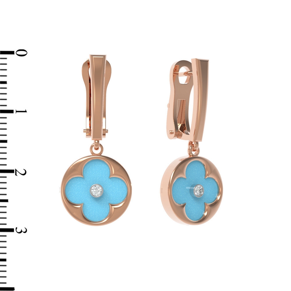 Серьги из золота c бриллиантами и бирюзой