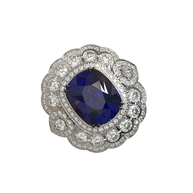 Кольцо из белого золота c бриллиантами и сапфиром