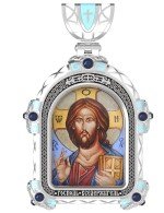 Образок из белого золота 585 пробы c эмалью и иконописью