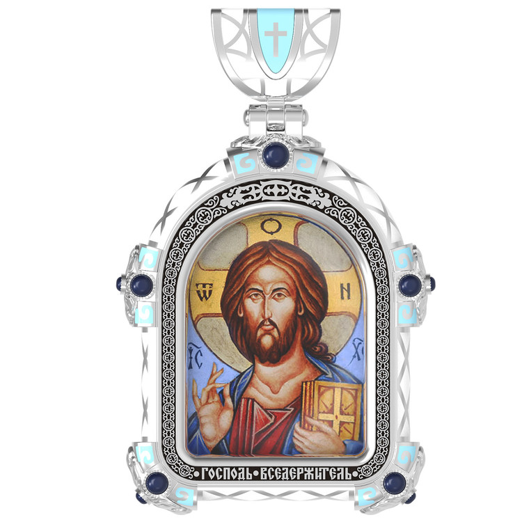 Образок из белого золота c эмаль , иконописью и темперой